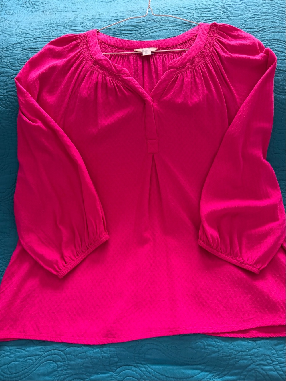 crown & ivy Fuchsia Peasant Tunic Blouse